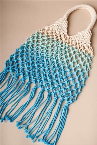 Turquoise Cotton Net Fringe Fashion Bag /1 Bag Boho Chic Vibe  ** Free Shipping** - Simpleaholic