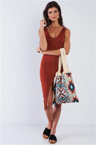 Ivory Orange Blue Tribal Print Knit Boho Tote Bag /1 Bag ** Free Shipping** - Simpleaholic