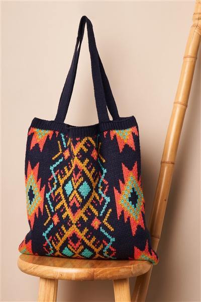 Navy Multi-Colored Tribal Print Knit Boho Tote Bag /1 Bag ** Free Shipping** - Simpleaholic