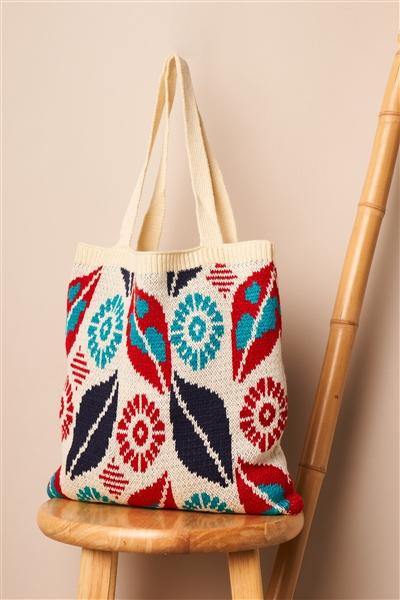Ivory Abstract Leaf Pattern Knit Boho Tote Bag /1 Bag ** Free Shipping** - Simpleaholic