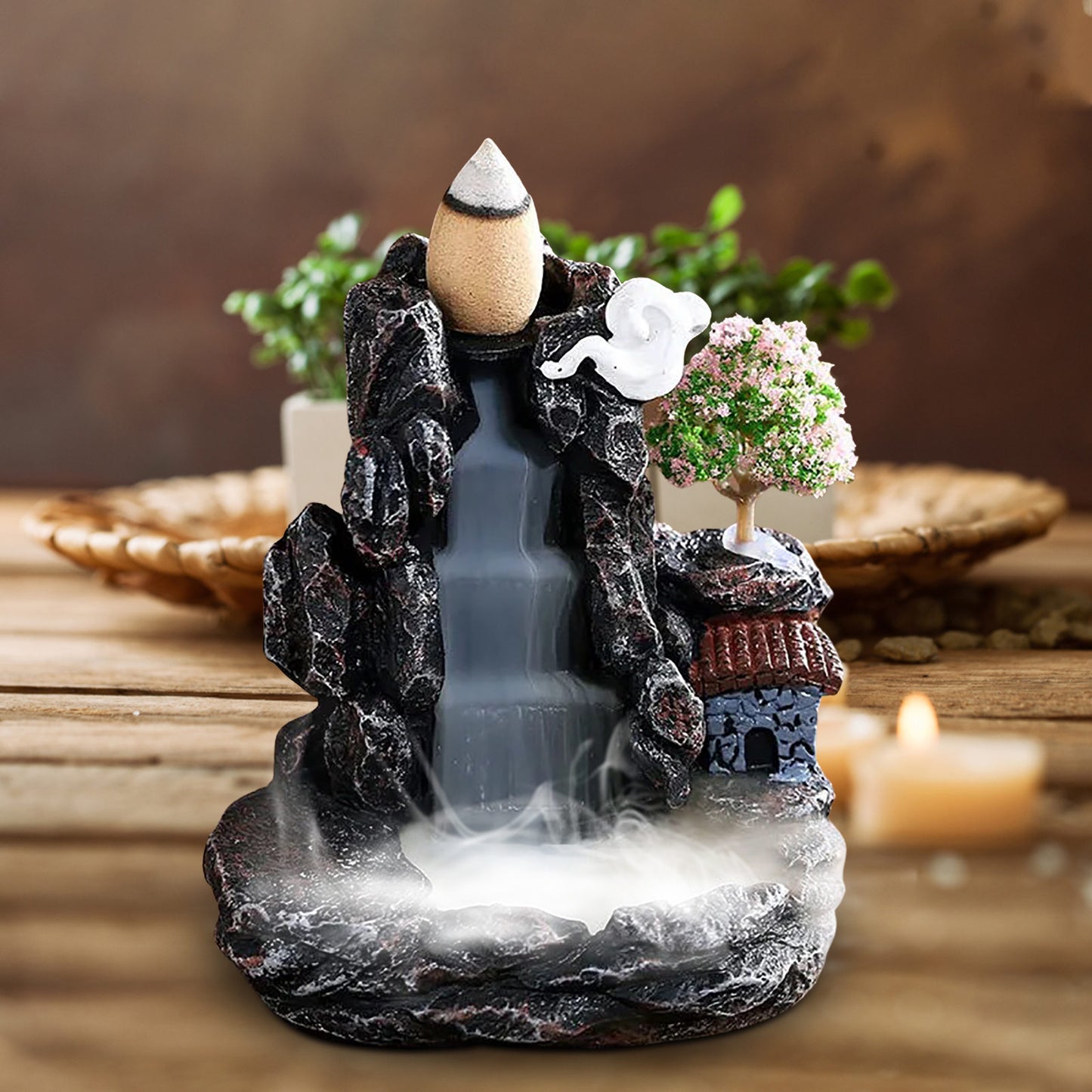 Small Waterfall Incense Burner Resin Backflow Incense Holder For Incense Cones