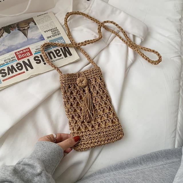 Ladies Vintage Straw Rope Summer Vacation Travel Woven Small Crossbody Bags - Simpleaholic